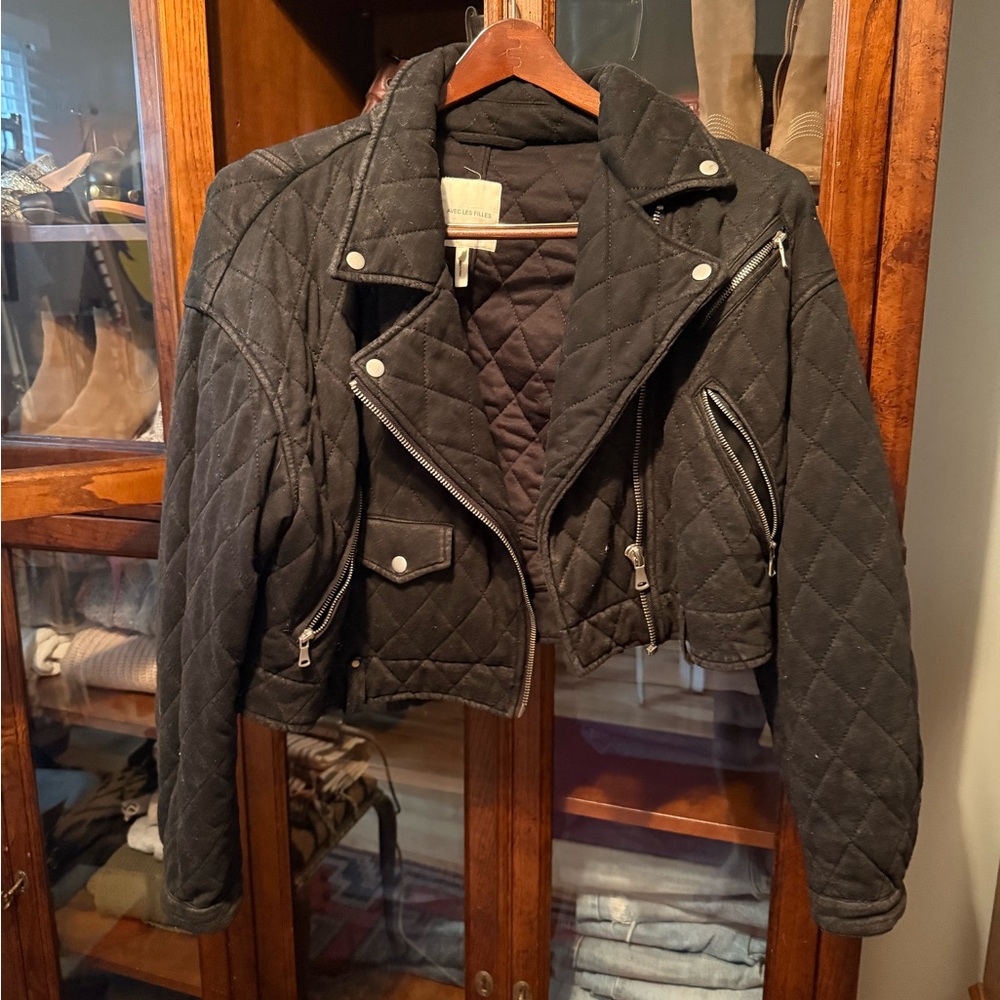 Avec Les Filles Quilted Black Moto Jacket